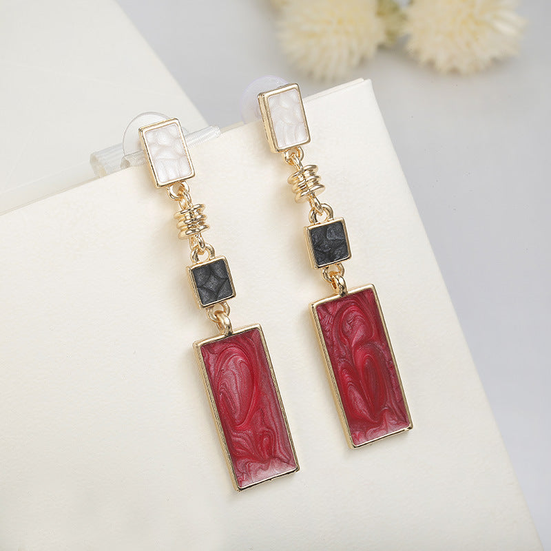 Rectangular earrings temperament long earrings