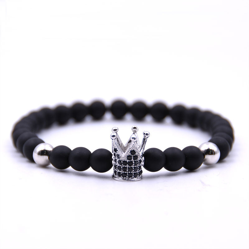 Micro-inlaid crown 6mm matte black plus copper bead bracelet copper inlaid zircon jewelry