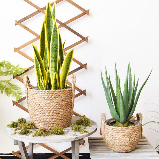 Hand-Woven Straw Basket Flower Pot