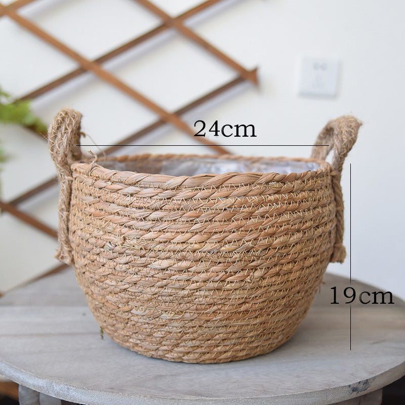 Hand-Woven Straw Basket Flower Pot