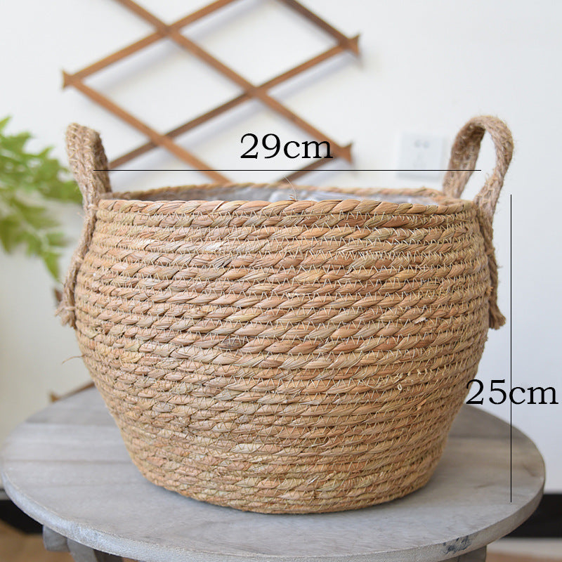 Hand-Woven Straw Basket Flower Pot