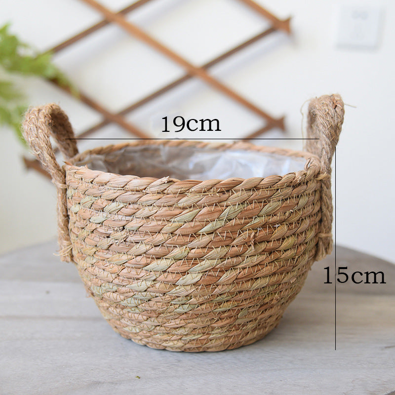 Hand-Woven Straw Basket Flower Pot