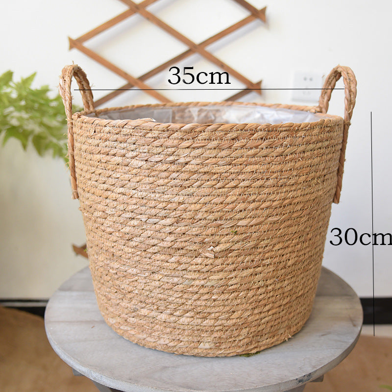 Hand-Woven Straw Basket Flower Pot