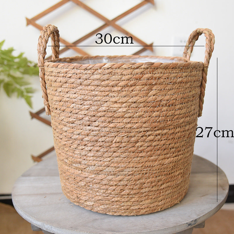 Hand-Woven Straw Basket Flower Pot