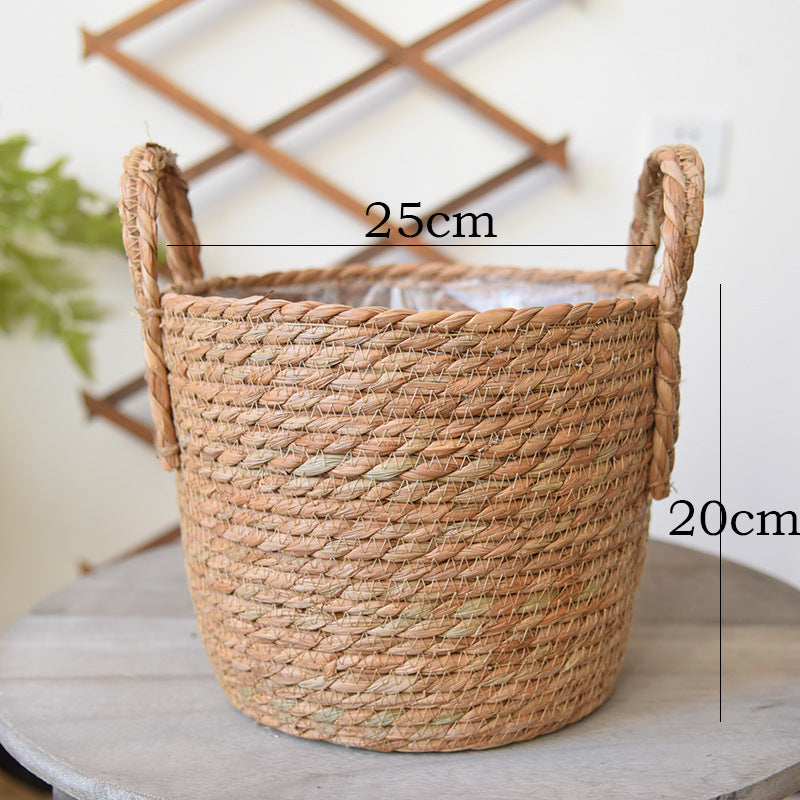 Hand-Woven Straw Basket Flower Pot