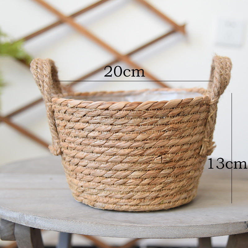 Hand-Woven Straw Basket Flower Pot