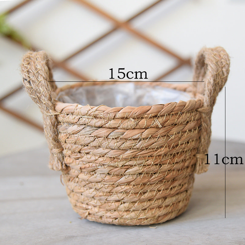 Hand-Woven Straw Basket Flower Pot