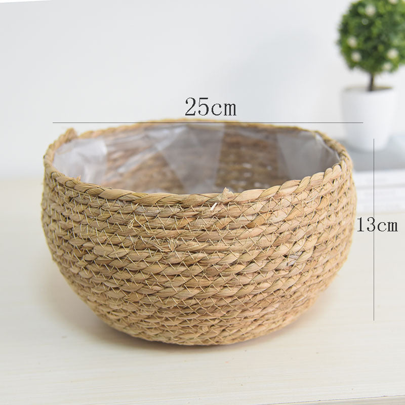 Hand-Woven Straw Basket Flower Pot