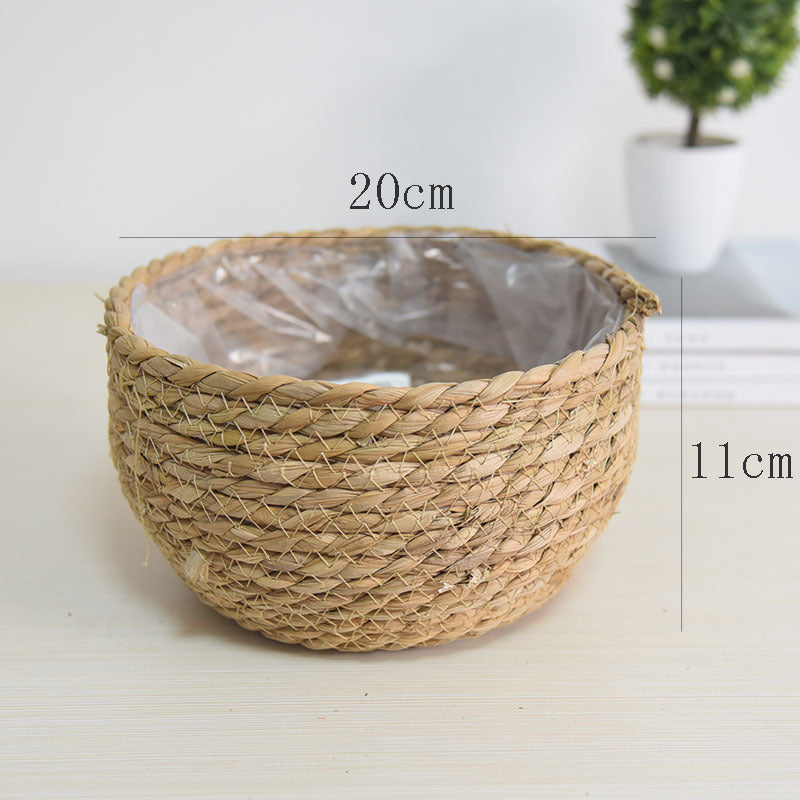 Hand-Woven Straw Basket Flower Pot