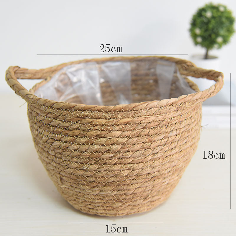 Hand-Woven Straw Basket Flower Pot