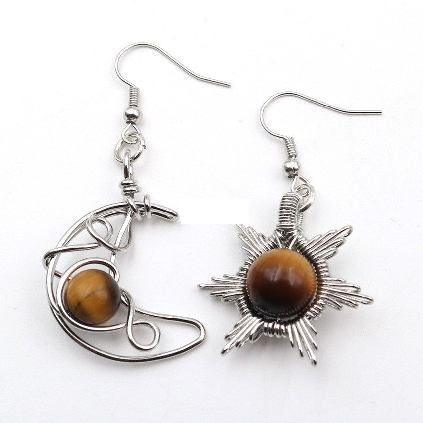 Fashion Sun Moon Earrings Asymmetric