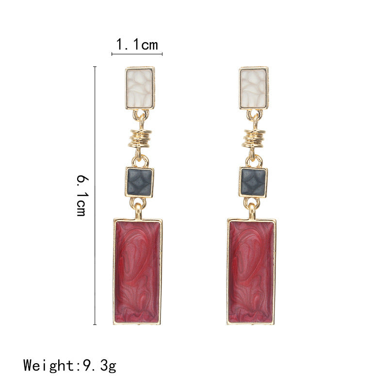 Rectangular earrings temperament long earrings