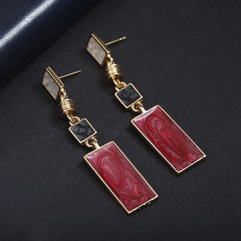 Rectangular earrings temperament long earrings