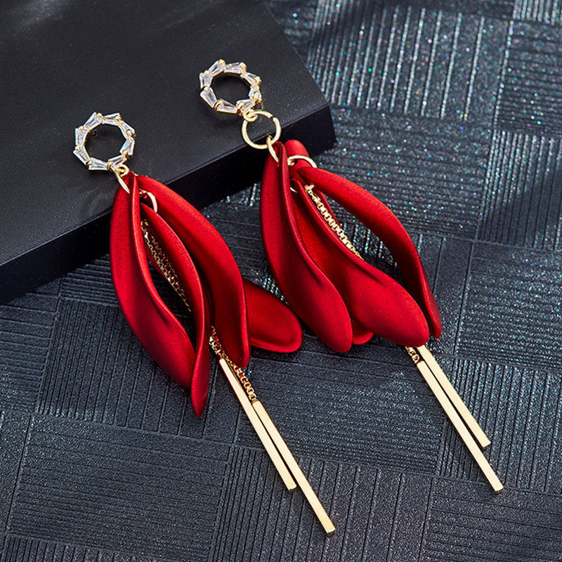 925 Silver Needle Red Copper Earrings Studded With Zircon Women's Long Tassel Earrings New Trendy Korean Online Influencer Earrings