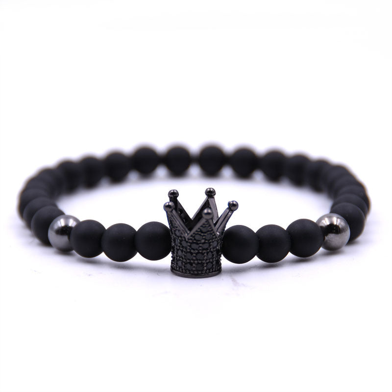 Micro-inlaid crown 6mm matte black plus copper bead bracelet copper inlaid zircon jewelry