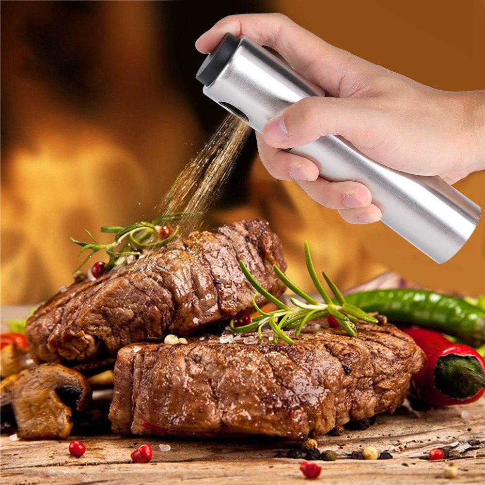 Stainless Steel Olive Oil Spraying Bottle Dispenser Sprayer Can Jar Kitchen Barbecue Tool