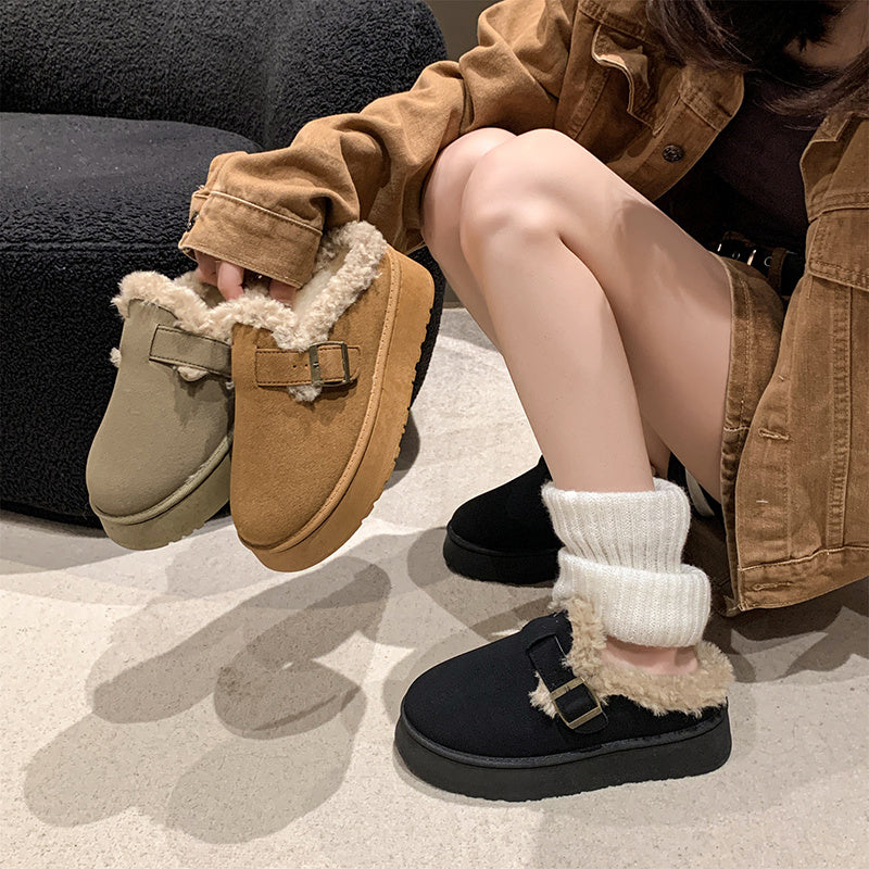 New Luxury Winter Women's Shoes Plush Fashion Retro Bean Shoes Cotton Women's Flat Sole Slippers Platform Women Boots