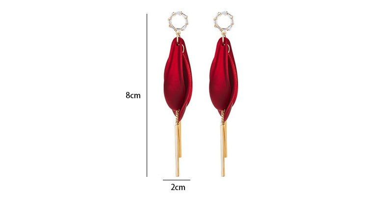 925 Silver Needle Red Copper Earrings Studded With Zircon Women's Long Tassel Earrings New Trendy Korean Online Influencer Earrings