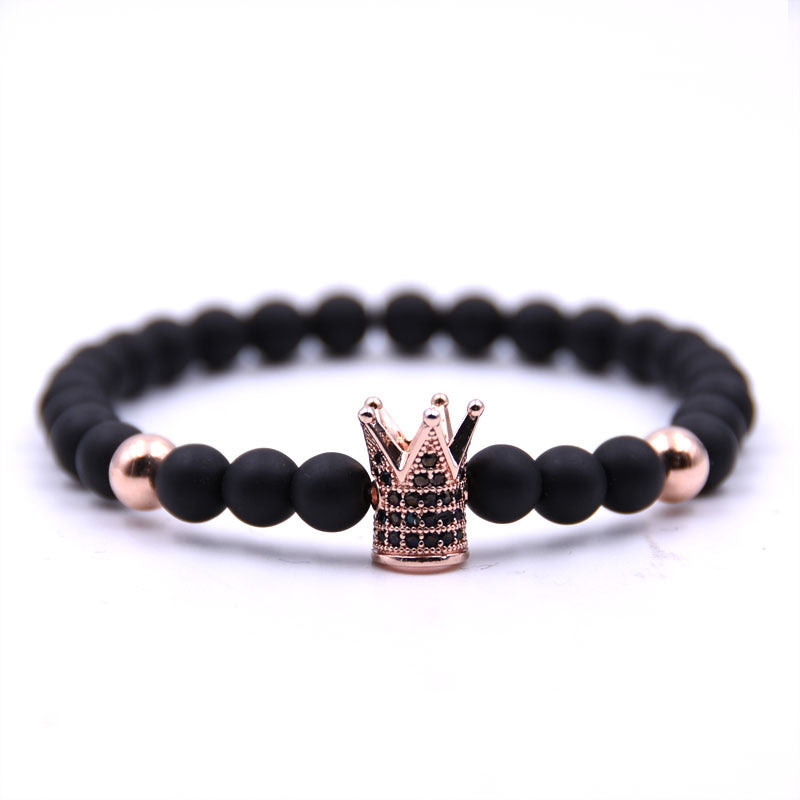 Micro-inlaid crown 6mm matte black plus copper bead bracelet copper inlaid zircon jewelry