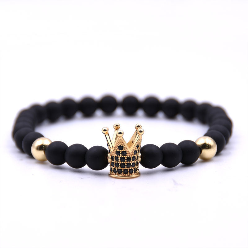 Micro-inlaid crown 6mm matte black plus copper bead bracelet copper inlaid zircon jewelry