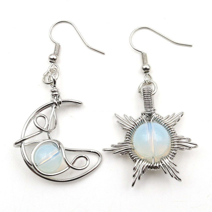 Fashion Sun Moon Earrings Asymmetric