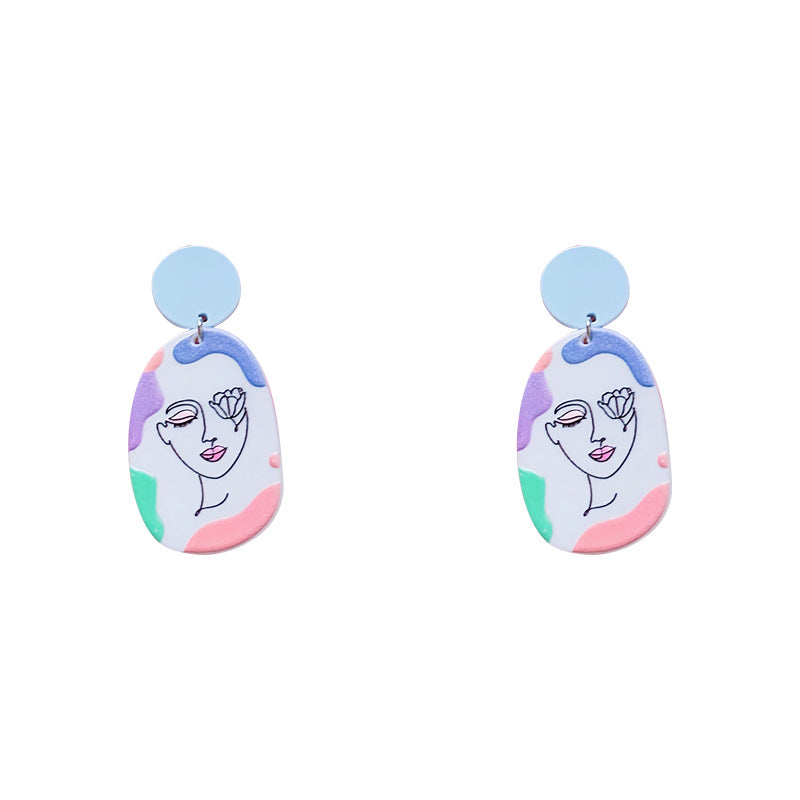 Artistic Abstract Face Earrings Cute And Graceful Irregular Oval Color