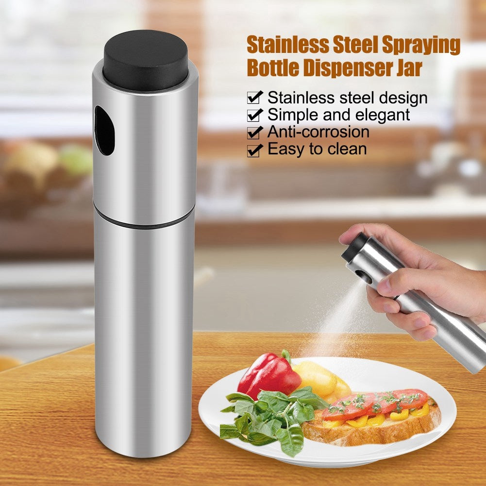 Stainless Steel Olive Oil Spraying Bottle Dispenser Sprayer Can Jar Kitchen Barbecue Tool