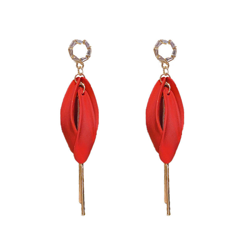 925 Silver Needle Red Copper Earrings Studded With Zircon Women's Long Tassel Earrings New Trendy Korean Online Influencer Earrings