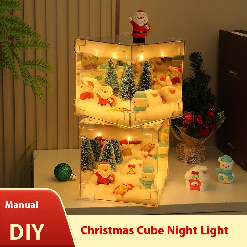 Christmas DIY Decorations Mirror And LED Cube Lamp 3D Santa Claus Snowman Tree Christmas Lights DIY Material Kit For Xmas Decor