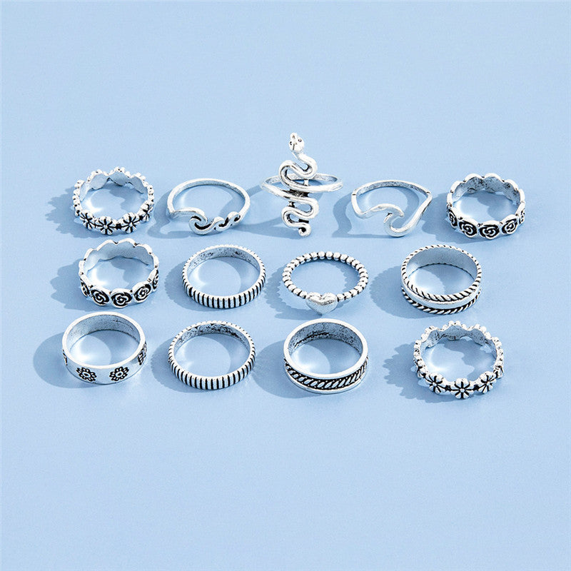 Flower Love Geometric Ring Joint Ring Thirteen Piece Set